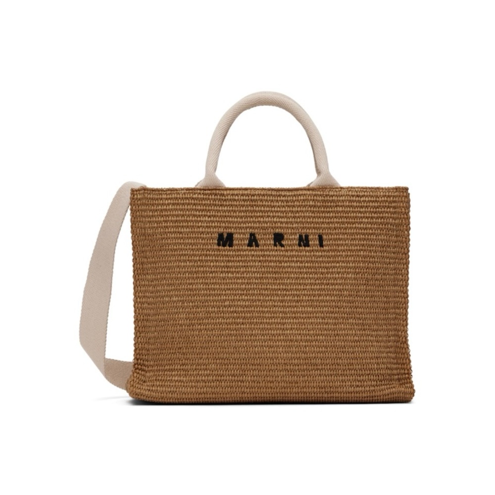 Marni Brown Small East West Basket Tote Authentic Shoulder Bag